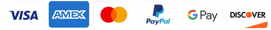 Accepted payment methods: Visa, Mastercard, American Express, Discover, PayPal, Stripe, Google Pay, Apple Pay
