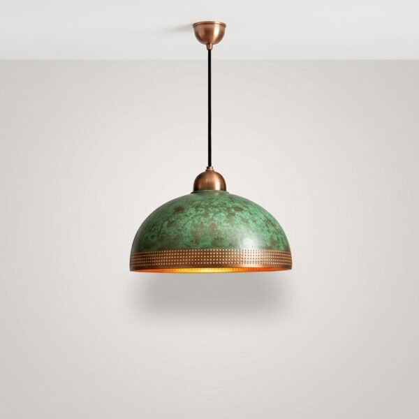 Handmade Copper Pendant Lamp with Green Patina Finish