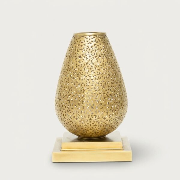 Handmade Kubb Perforated Metal Table Lamp with Floral Motif