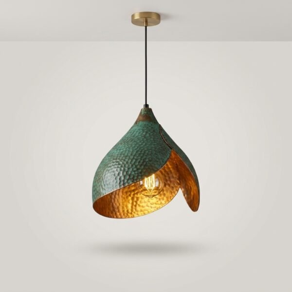 Handmade Oxidized Copper Green Patina Dome Pendant Light